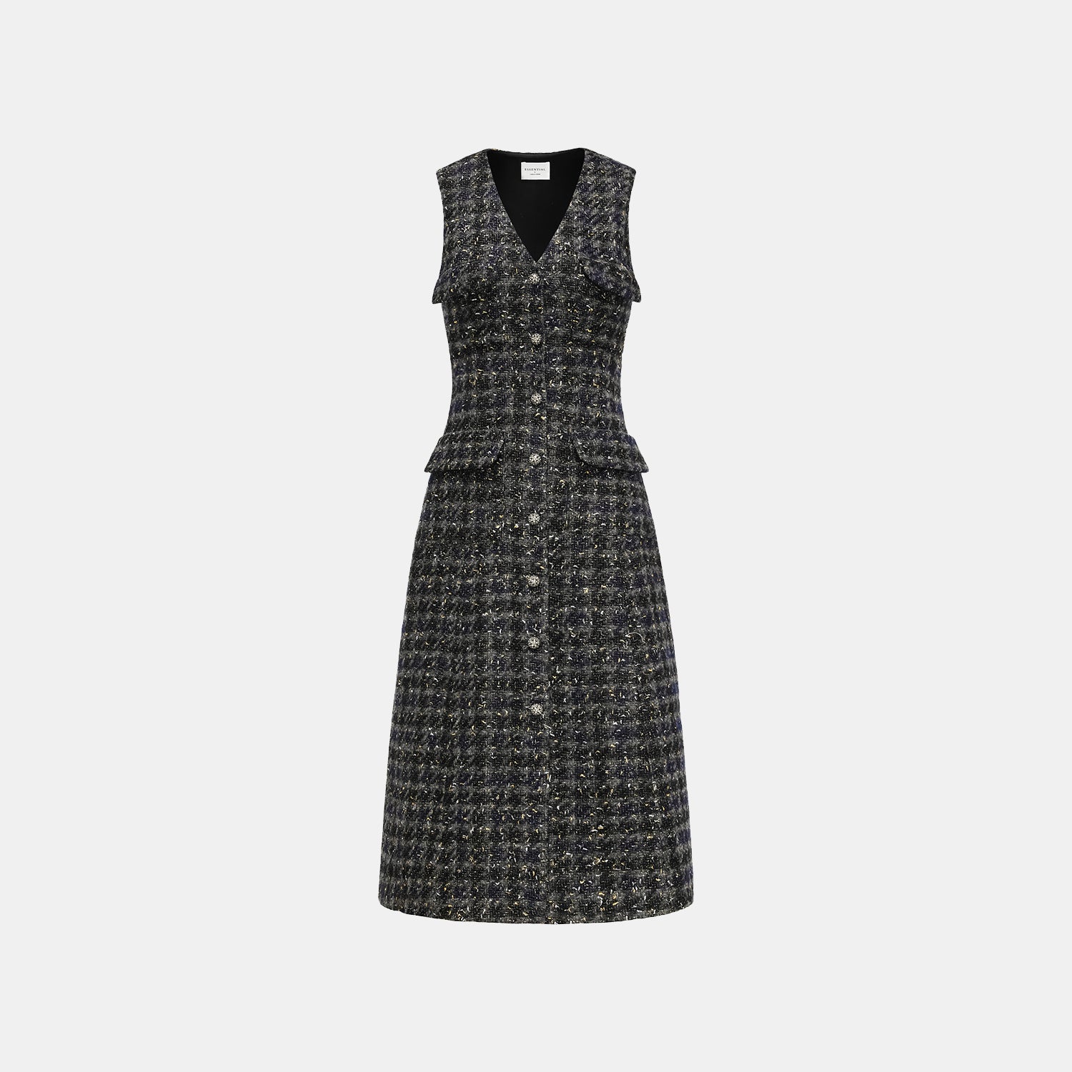 “Brunch at Ritz.” Tweed Long Vest Dress—Night Light Sparkle 