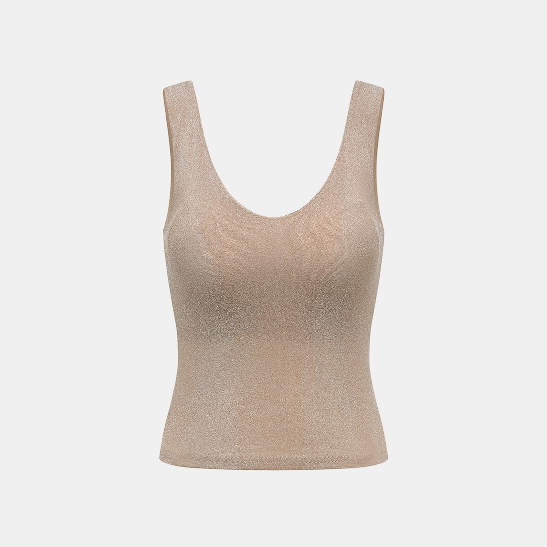 "Easy-go Chic" Silver Weave Elastic Fit V-Neck Tank Top—Tan 