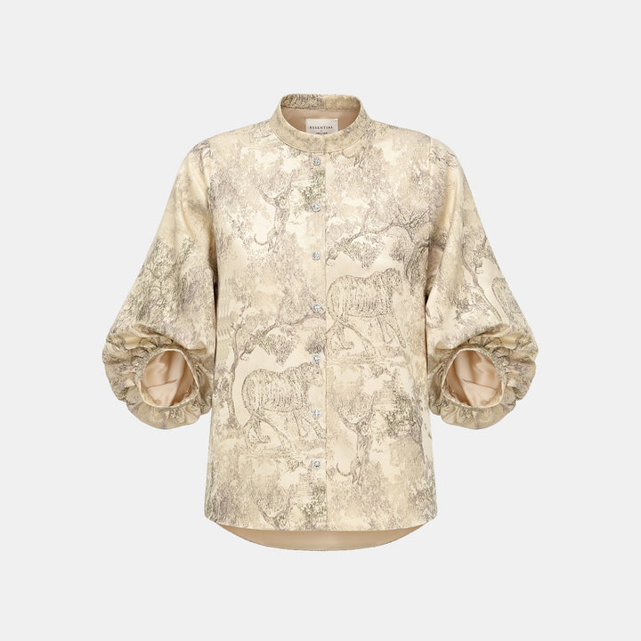 "Imperial Garden Teatime” 刺繡提花真絲羊毛襯衫—綠