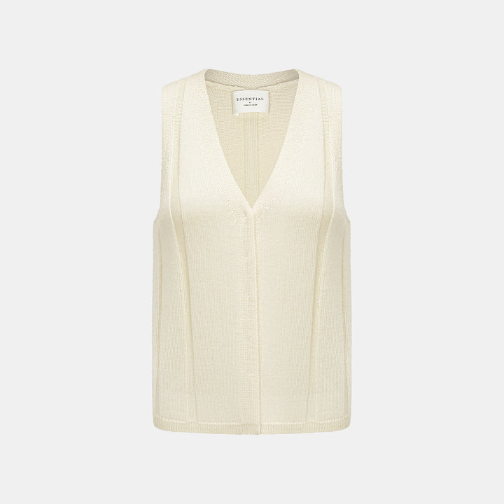“Autumn Diary” 100%Cashmere V領背心—Milk