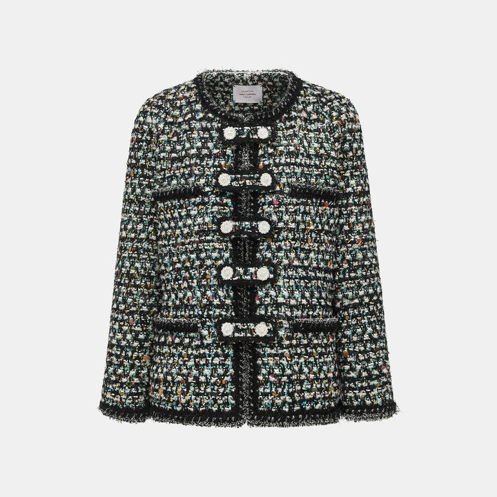 "Couture Impression."法國頂級羊毛棱光彩織花呢經典No.4外套—Galaxy Jardin銀光花境