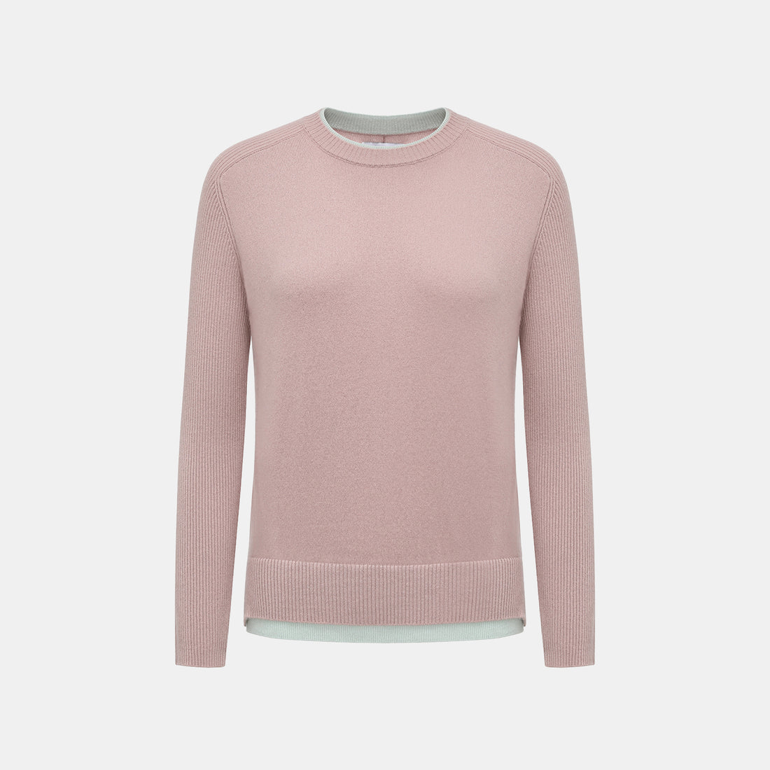 “Winter Diary” 100% Cashmere假兩件式羅紋拼接針織上衣—Blush Haze薄霧櫻粉