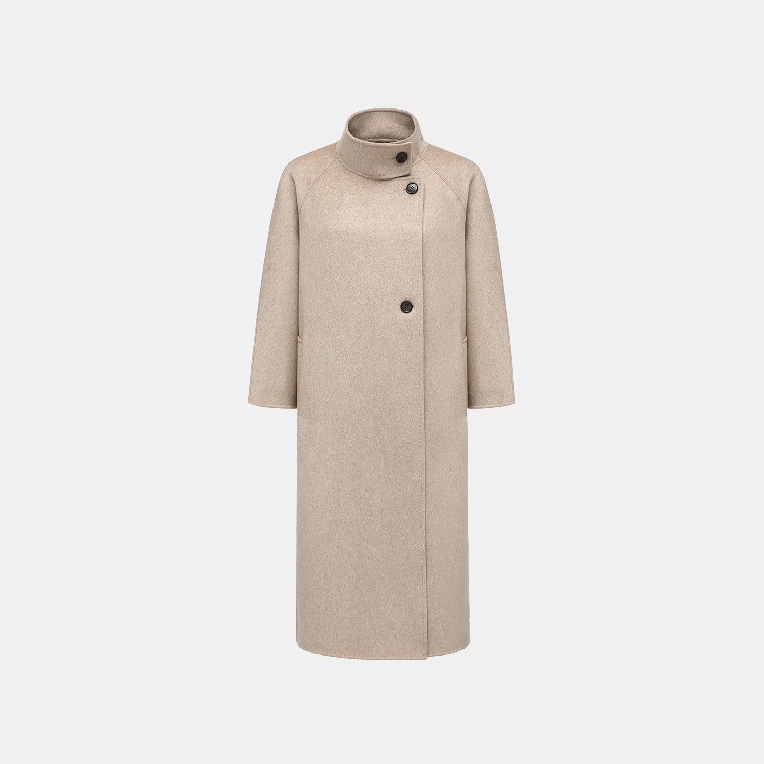 “Winter Diary” 100%Cashmere 雙面超細長絨工藝立領側扣長大衣—Twilight Sand 初冬暖砂