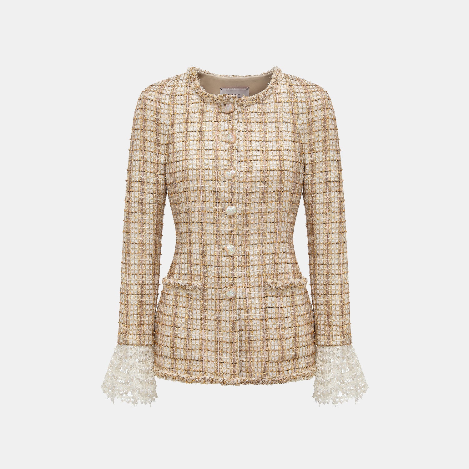 "Sloane Ave." 法國頂級縷金工藝蕾絲拚袖修身花呢外套—Versailles Chanson凡爾賽香頌