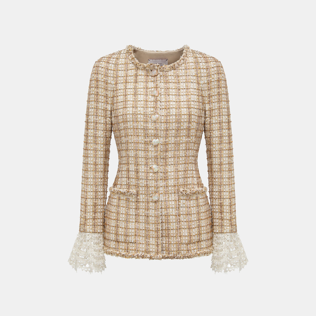 "Sloane Ave." 法國頂級縷金工藝蕾絲拚袖修身花呢外套—Versailles Chanson凡爾賽香頌