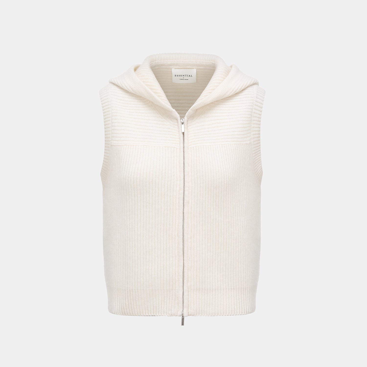 “Winter Diary” 100%Cashmere 連帽拉鏈背心—Milk