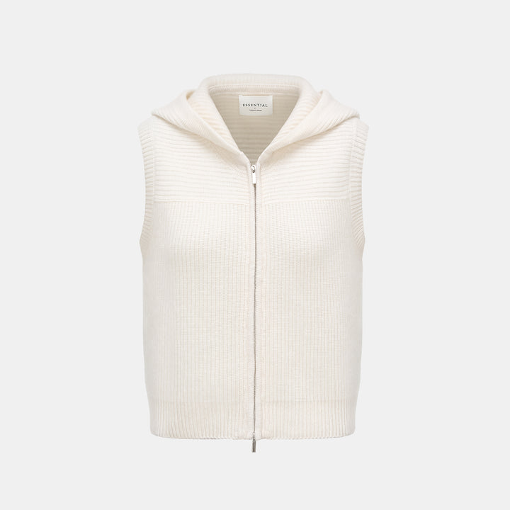 “Winter Diary” 100%Cashmere 連帽拉鏈背心—Milk