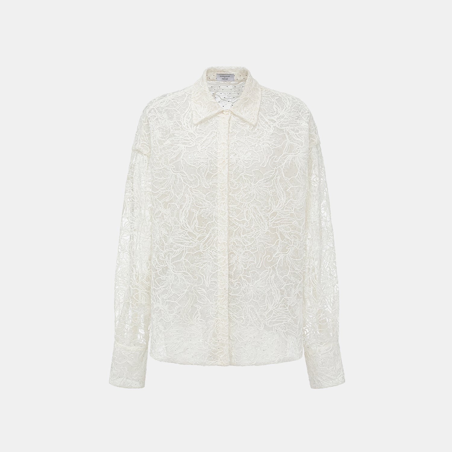 “Gallery Hours.”  棉芽藏鑽蕾絲Oversized襯衫