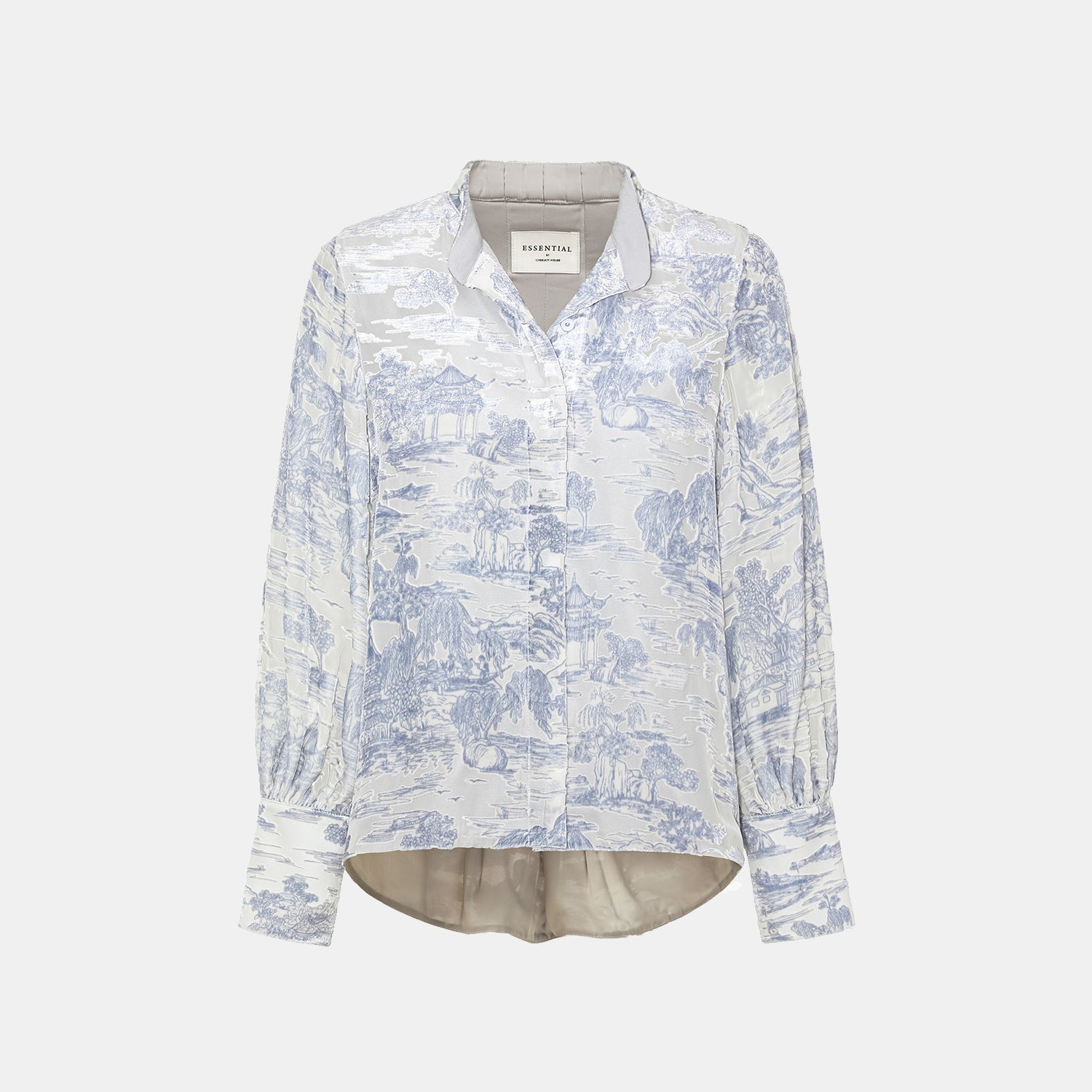 "Imperial Garden Teatime” 真絲絲絨燒花特殊剪裁襯衫—杏雨梨雲