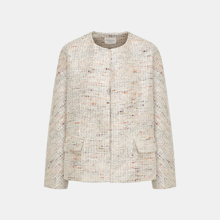 "Oxford Autumn Elegance" Tweed Oversized Jacket - White and Multicolor 