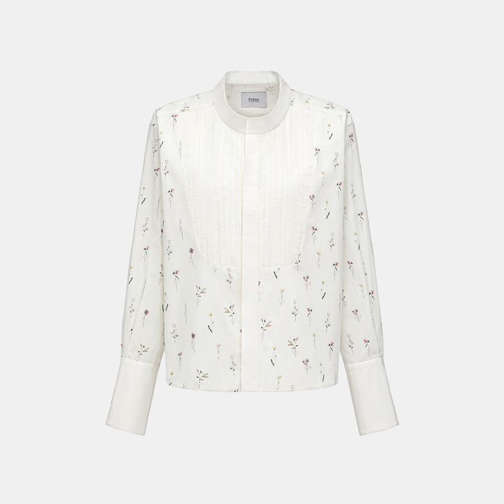 “知性時刻”義大利立體細褶前襟襯衫—Floral Path暖風花徑