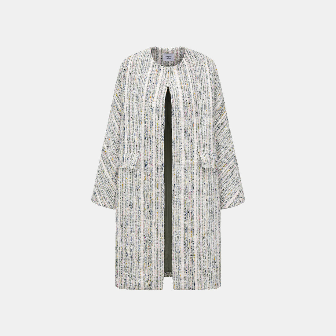 “Chelsea tea time.” 線韻肌理條織花呢蛹型大衣—Sherry de Rosée香露雪莉