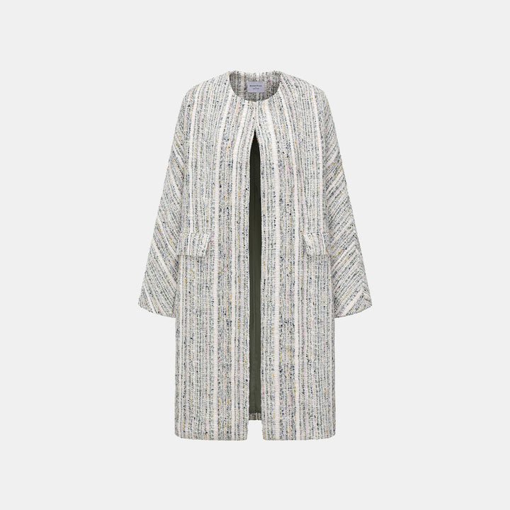 “Chelsea tea time.” 線韻肌理條織花呢蛹型大衣—Sherry de Rosée香露雪莉