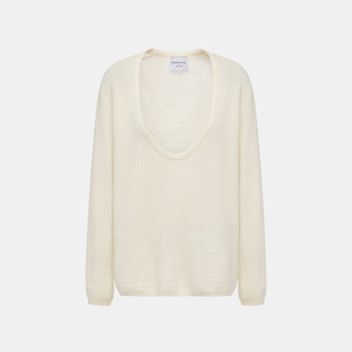 “Autumn Diary” 100% Cashmere極細絨柔星點低弧領針織上衣—Velour Moonlight絲絨月光