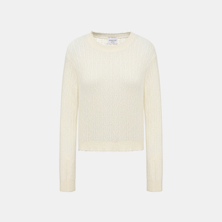 “Autumn Diary” 100% Cashmere羽絮葉脈紋銀織針織上衣—Snow Blossom雪綻