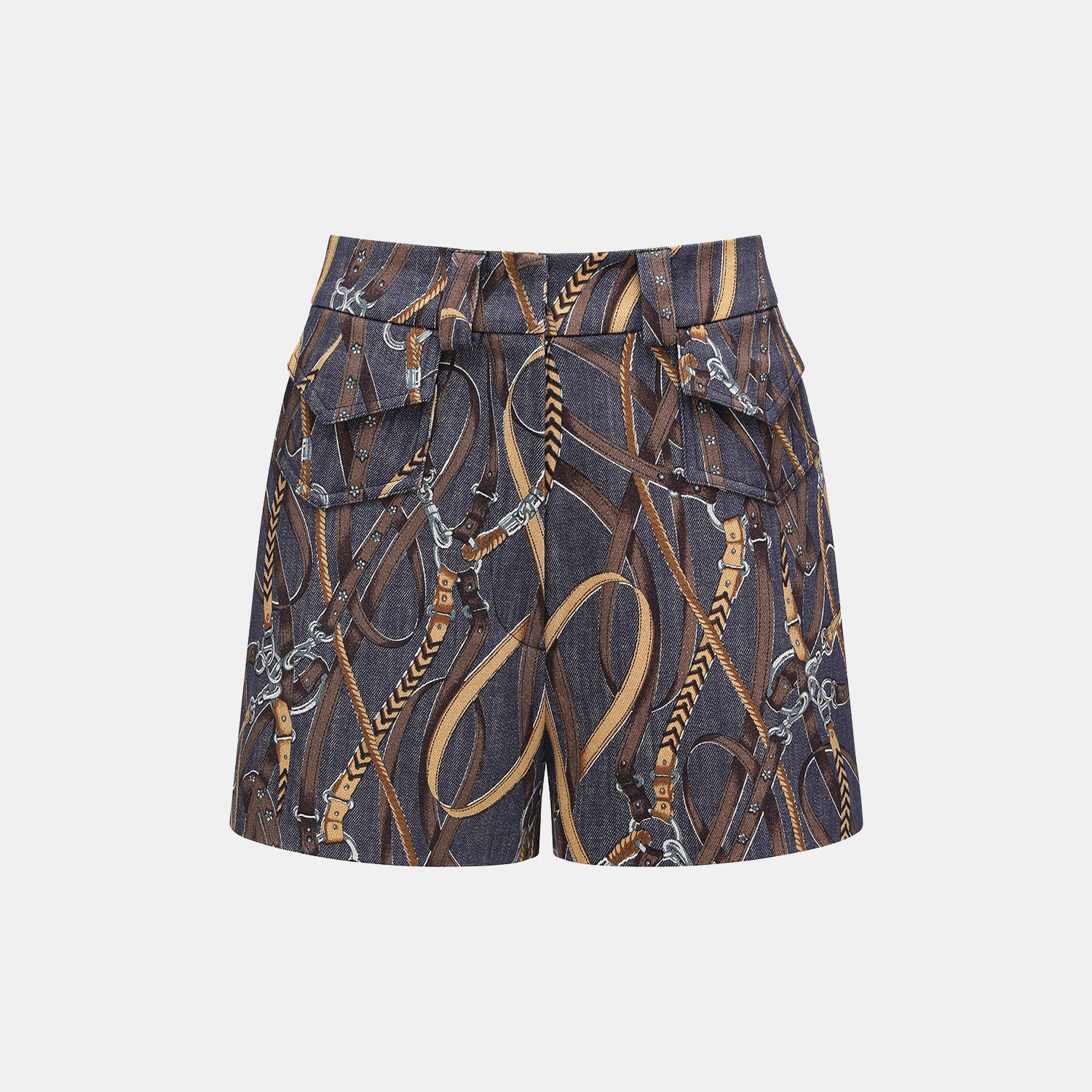 “Easy Go Chic”義大利鍊飾繪印工藝牛仔短褲—Midnight Gallop詩夜漫行