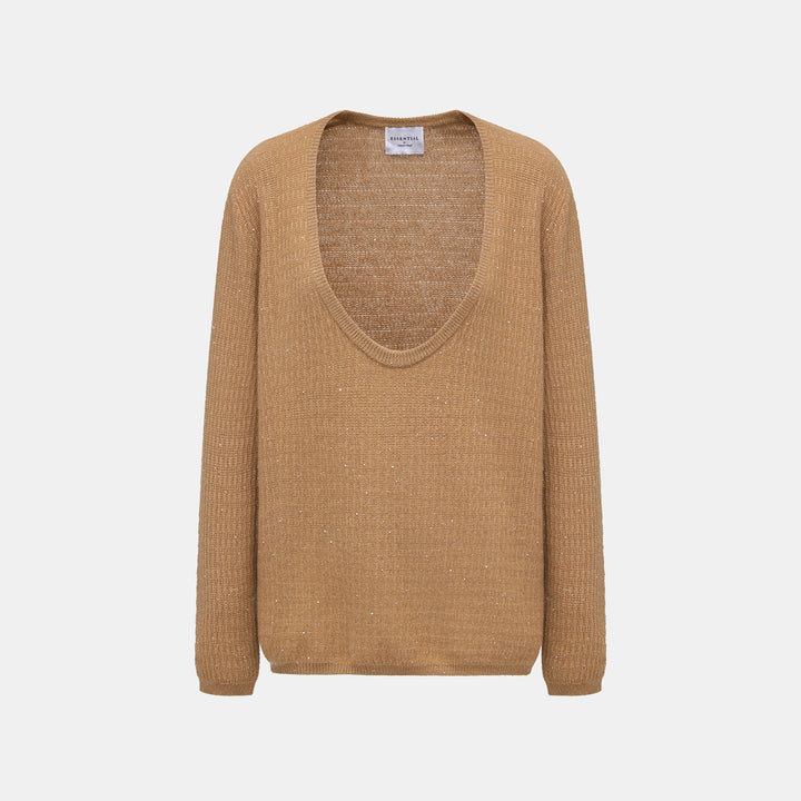 “Autumn Diary” 100% Cashmere極細絨柔星點低弧領針織上衣—Golden Acorn橡果暖陽