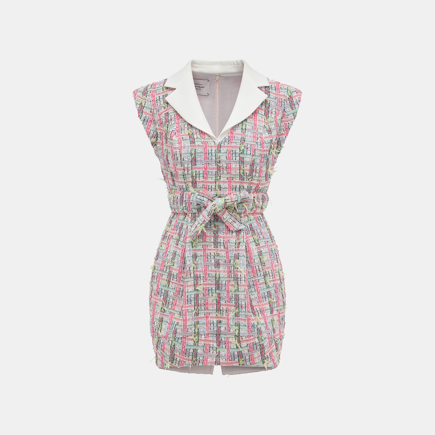 "Arcade of CherJoy Atelier."法國夏日輕薄花呢拼接收腰洋裝