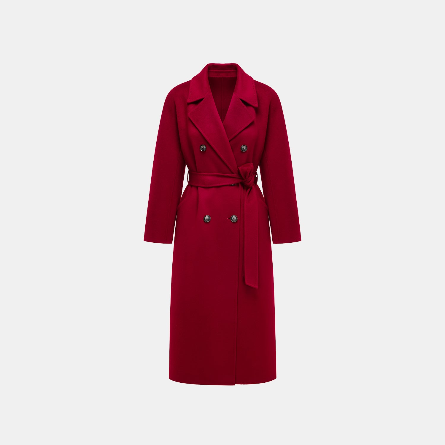 “Winter Diary” 100%Cashmere 雙面長絨工藝雙排扣長大衣—深紅