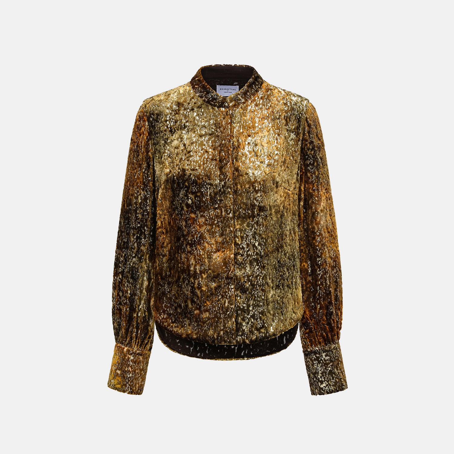 "Imperial Garden Teatime" Silk Velvet Chinese Style Shirt - Late Autumn Amber 