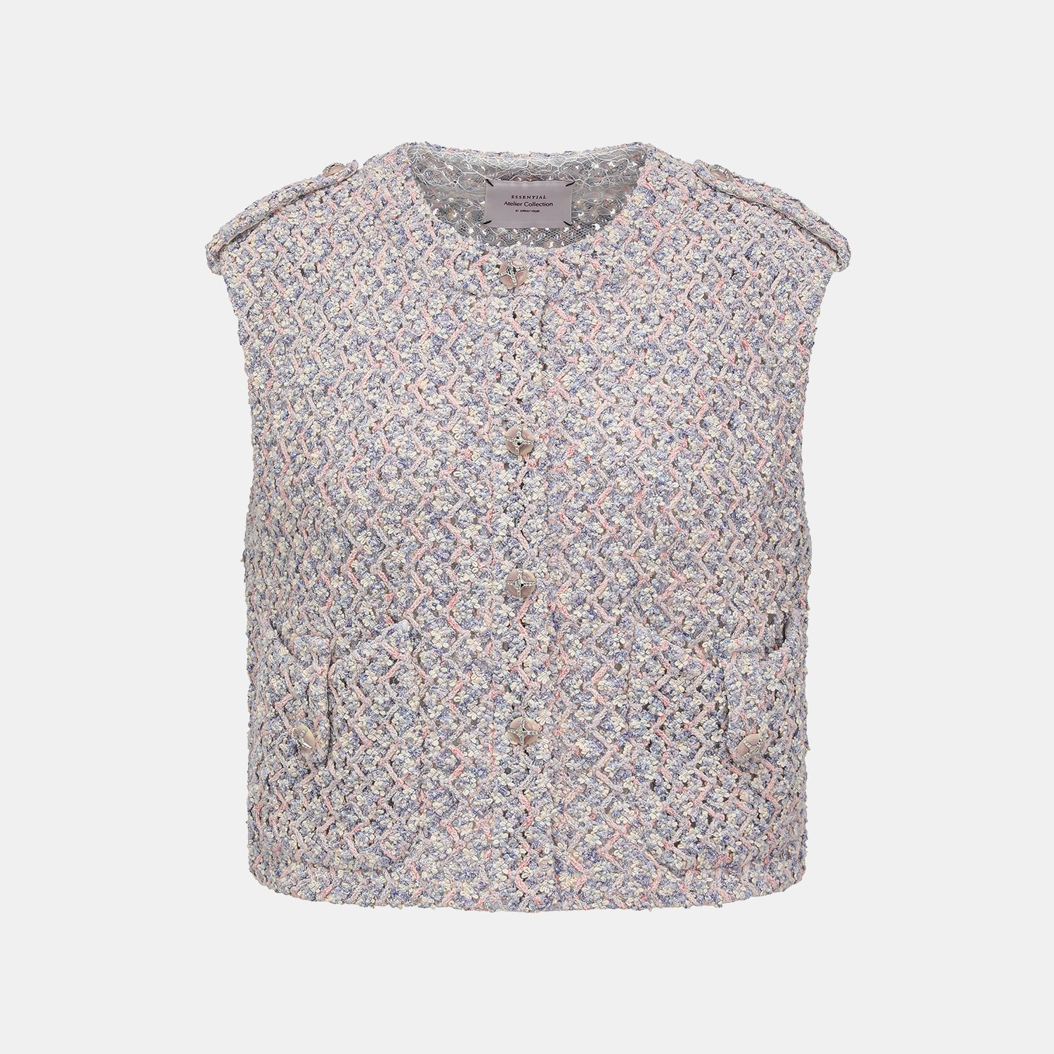 “Sloane Ave."法國高級訂製蕾絲勾織花呢馬甲背心 —Dreaming Pond莫內睡蓮・夢池