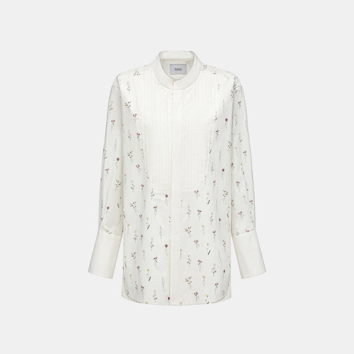 “知性時刻”義大利立體細褶前襟襯衫洋裝—Floral Path暖風花徑