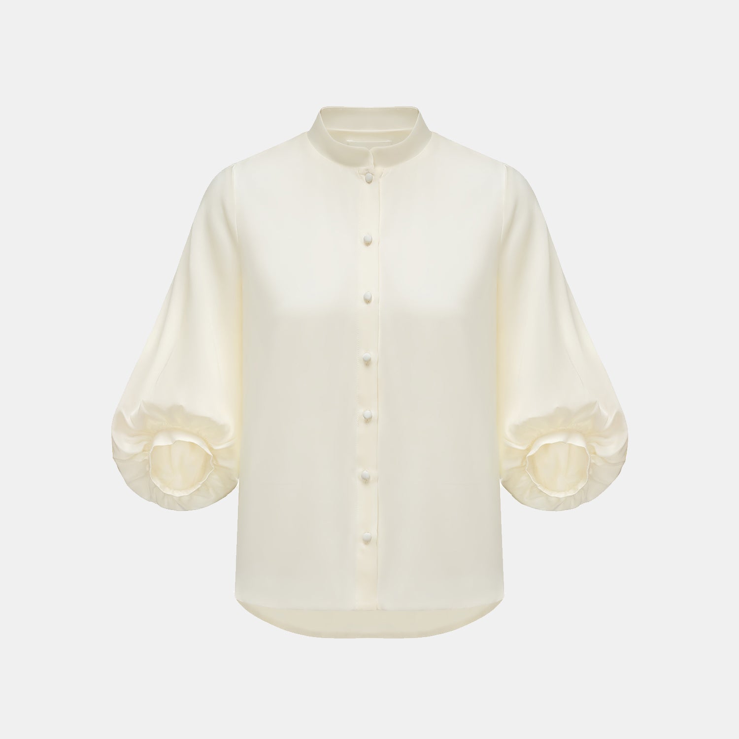 “秋意" 100% 桑蠶絲雪紡國風七分袖襯衫 — 晨曦白