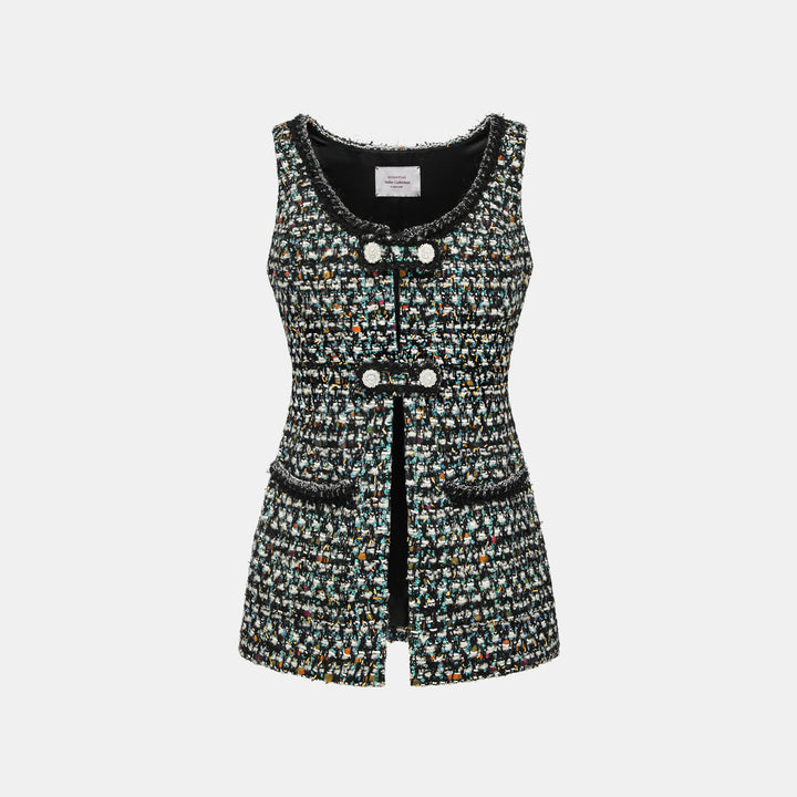 "Couture Impression."法國頂級羊毛棱光彩織花呢馬甲背心—Galaxy Jardin銀光花境