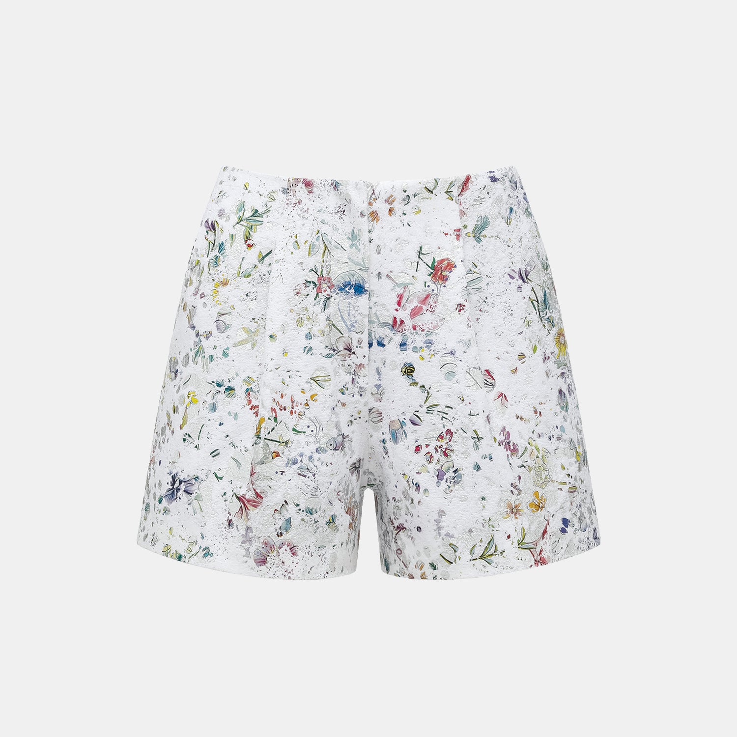 “Imperial Garden Teatime” 義大利銀箔貼花工藝肌理面料輕國風短褲—蝶影醺夢