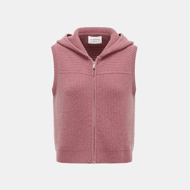 “Winter Diary” 100%Cashmere 連帽拉鏈背心—Strawberry Macaron