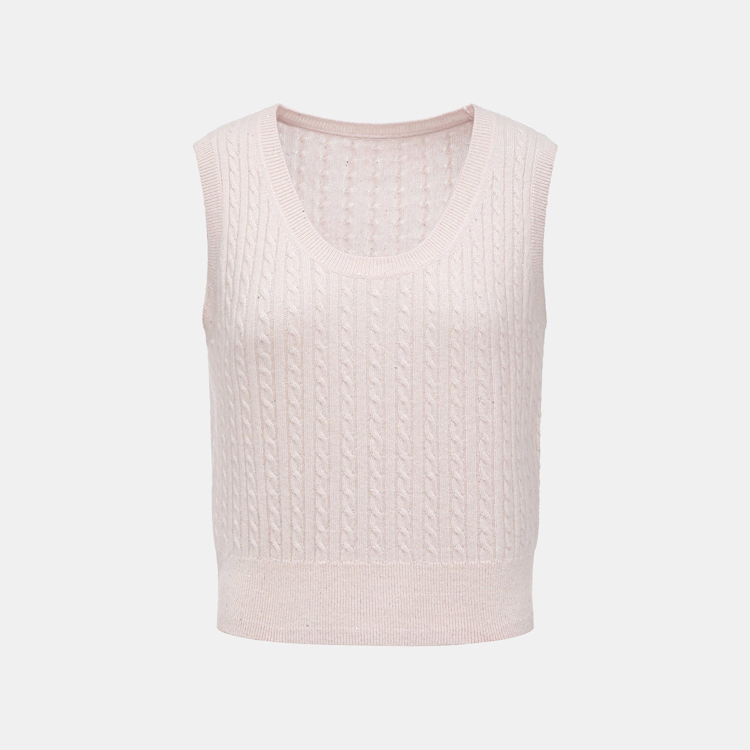 “Autumn Diary” 100% Cashmere 亮片麻花編織針織背心—Blush Peony玫瑰晨露