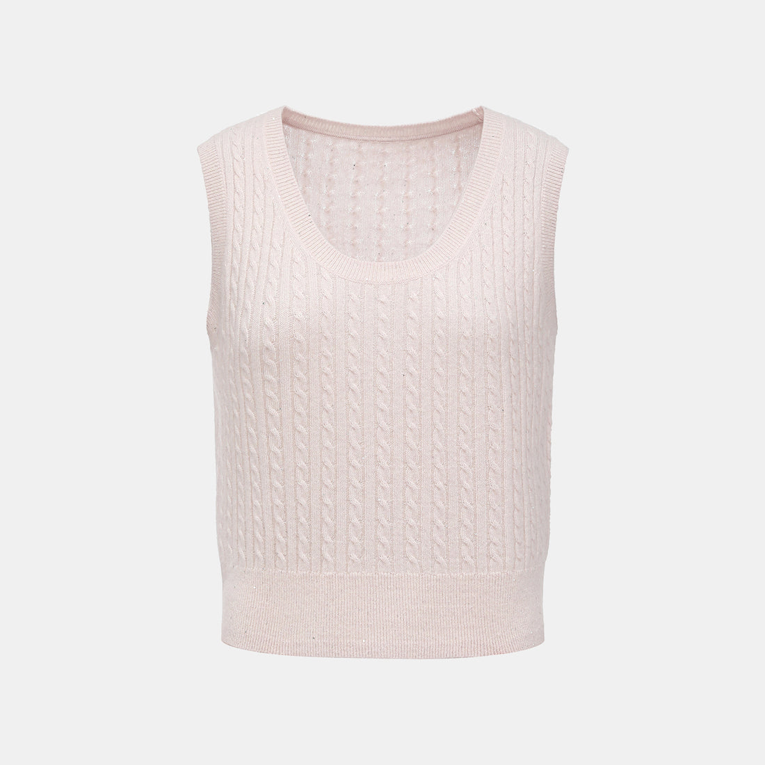 “Autumn Diary” 100% Cashmere 亮片麻花編織針織背心—Blush Peony玫瑰晨露