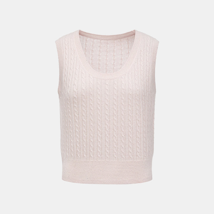 “Autumn Diary” 100% Cashmere 亮片麻花編織針織背心—Blush Peony玫瑰晨露