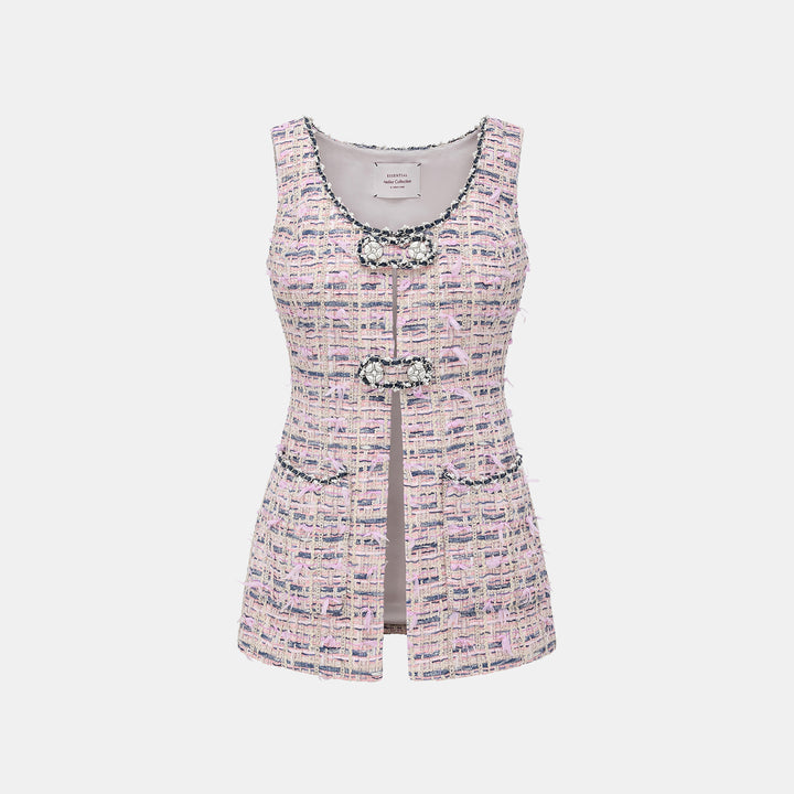 "Sloane Ave." French Summer Lightweight Tweed Vest — Twilight Garden 