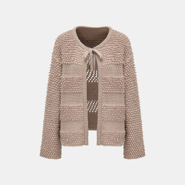 “Winter Diary” 100% Cashmere雲絨立體羽圈針織開衫—Field Fluff穗野絮棕