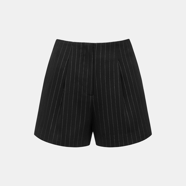 "Speak Sleek." 銀織工藝直條西裝短褲—Shadow Rhythm沉光輕序