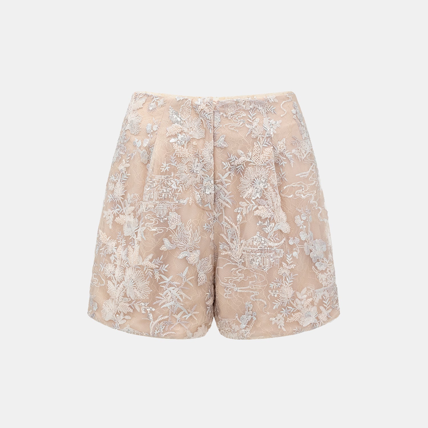 "Imperial Garden Teatime"點景白描奢華珠繡輕國風蕾絲短褲—Petal Silhouette花間影