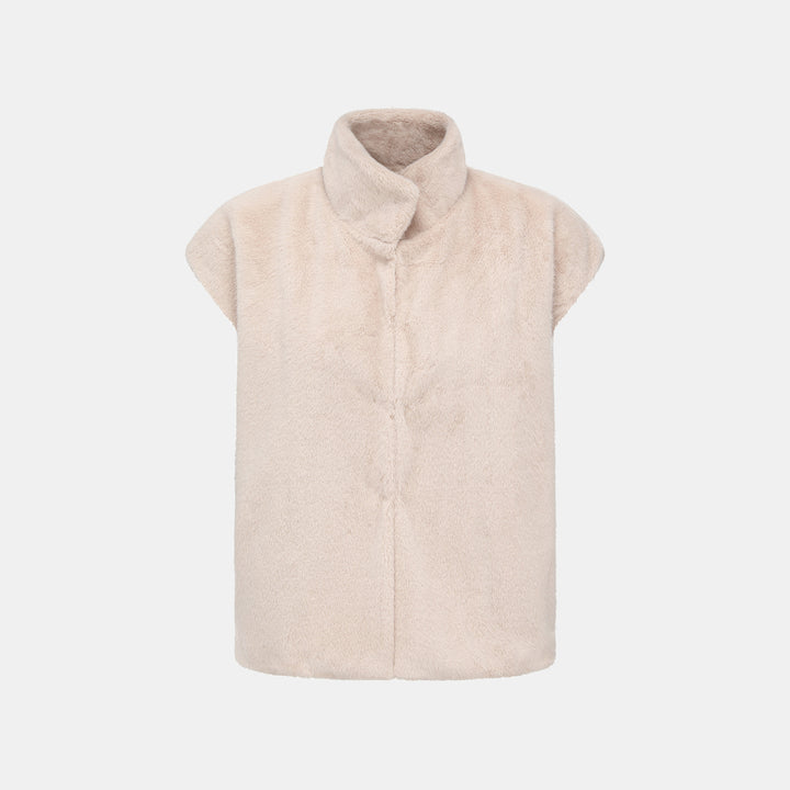 “Imperial Gala” 柔奢霧絨環保皮草國風馬甲外套—Rosy Charm緞杏凝福