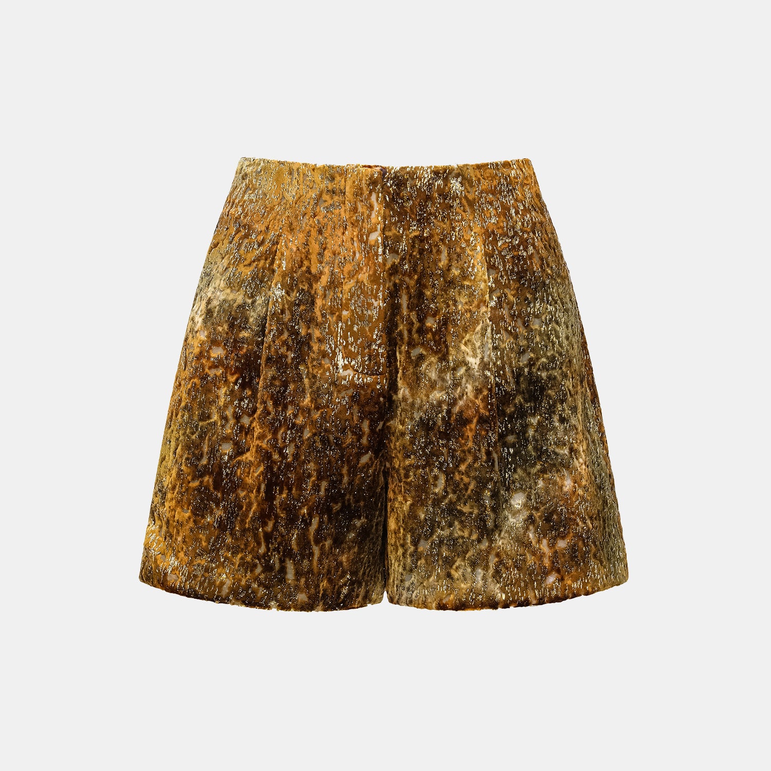"Imperial Garden Teatime" Silk Velvet Chinese Style Shorts - Late Autumn Amber 