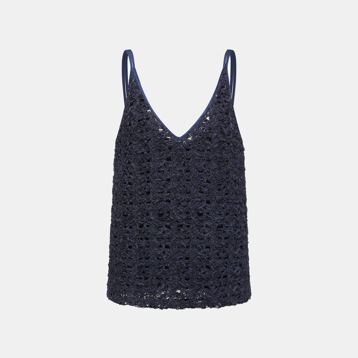 “Sloane Ave."繞畫織藝鏤花蕾絲細肩帶背心—Indigo Ballad布爾藍調