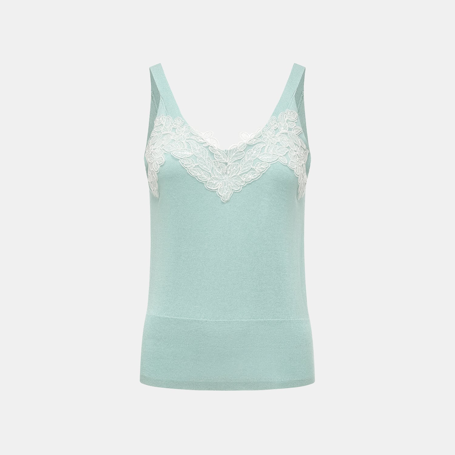 “Spring diary.” 魚骨蕾絲Silk Cashmere真絲喀什米爾針織背心—Mint