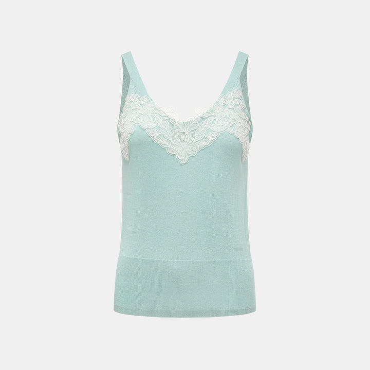 “Spring diary.” 魚骨蕾絲Silk Cashmere真絲喀什米爾針織背心—Mint