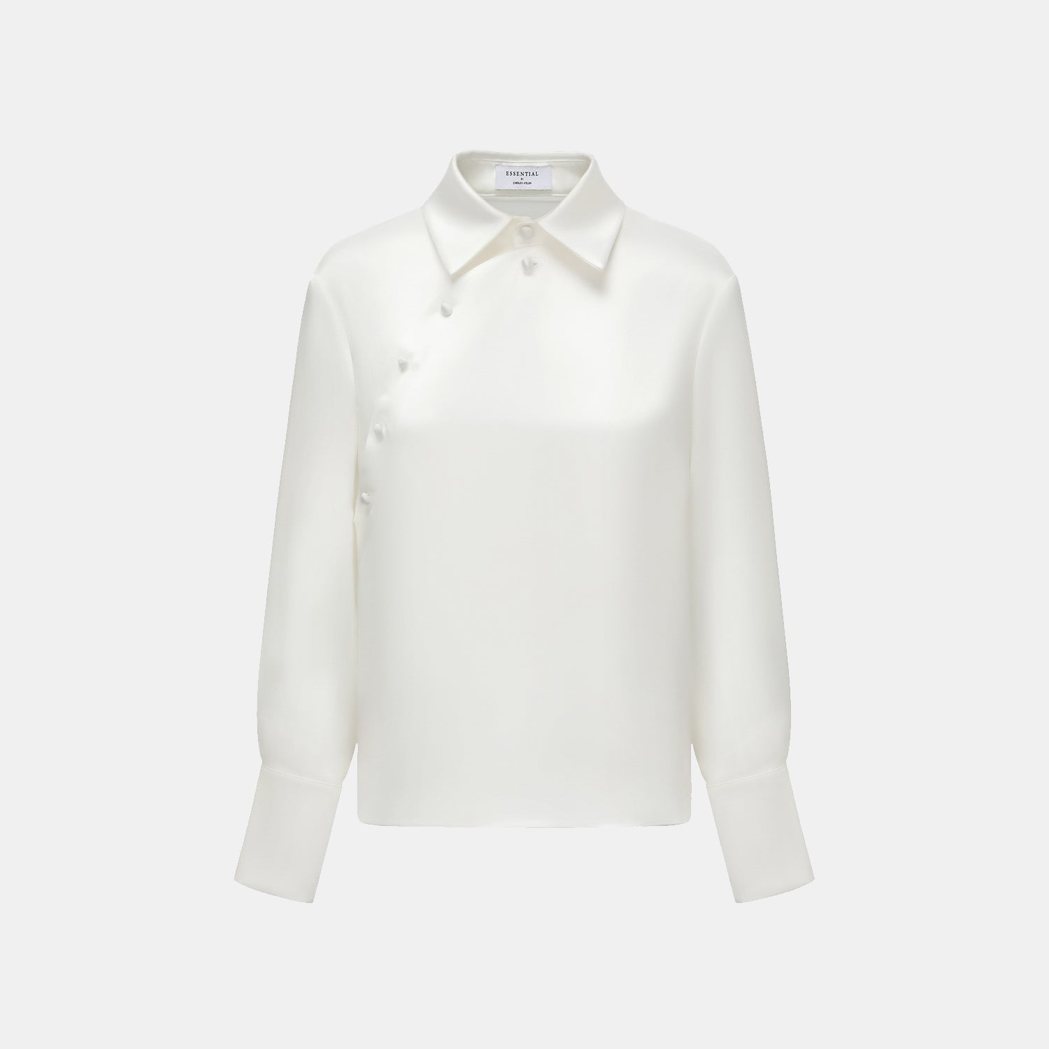 “春意” 晶鱗肌理醋酸輕中式襯衫—净白