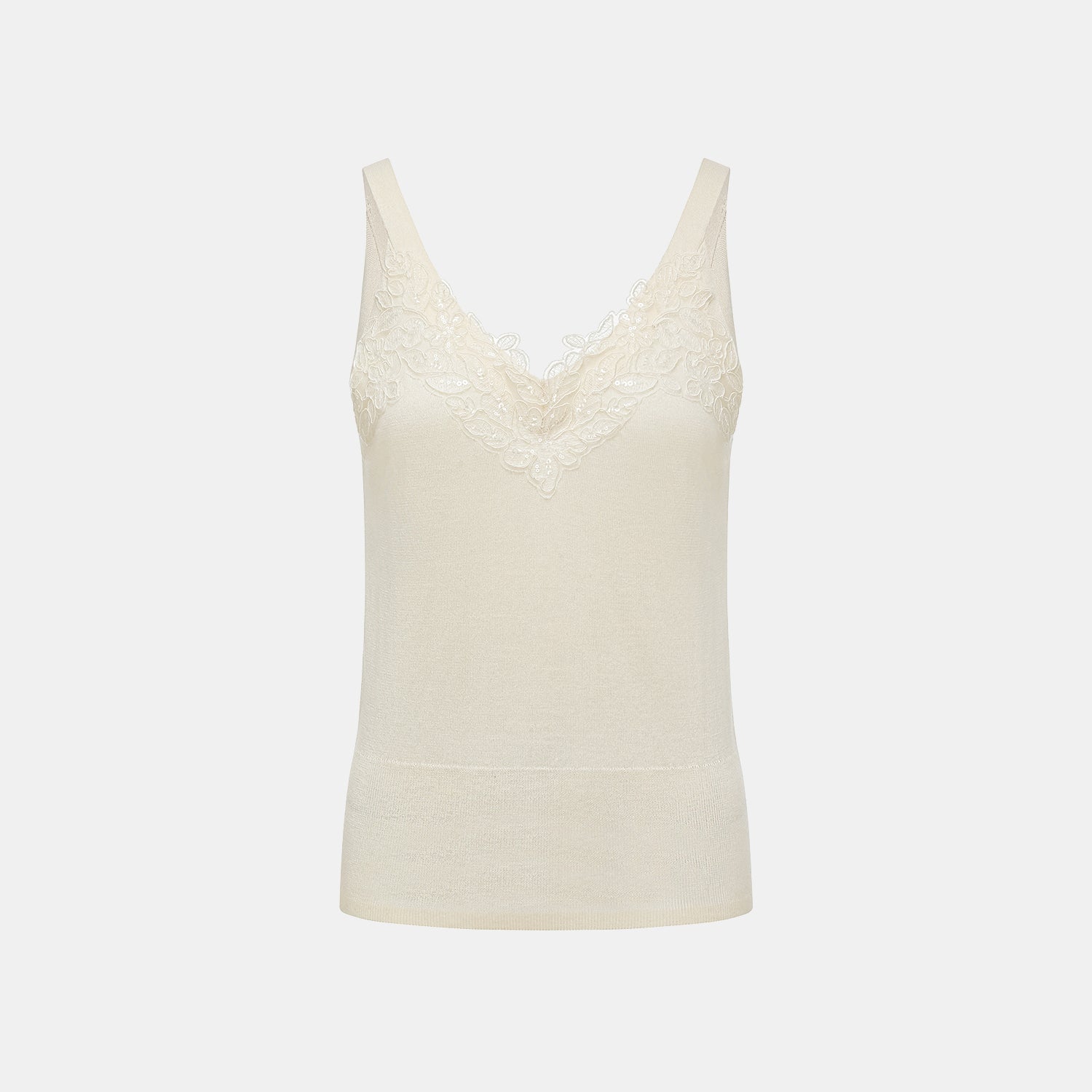 “Spring diary.” 魚骨蕾絲Silk Cashmere真絲喀什米爾針織背心—Ivory