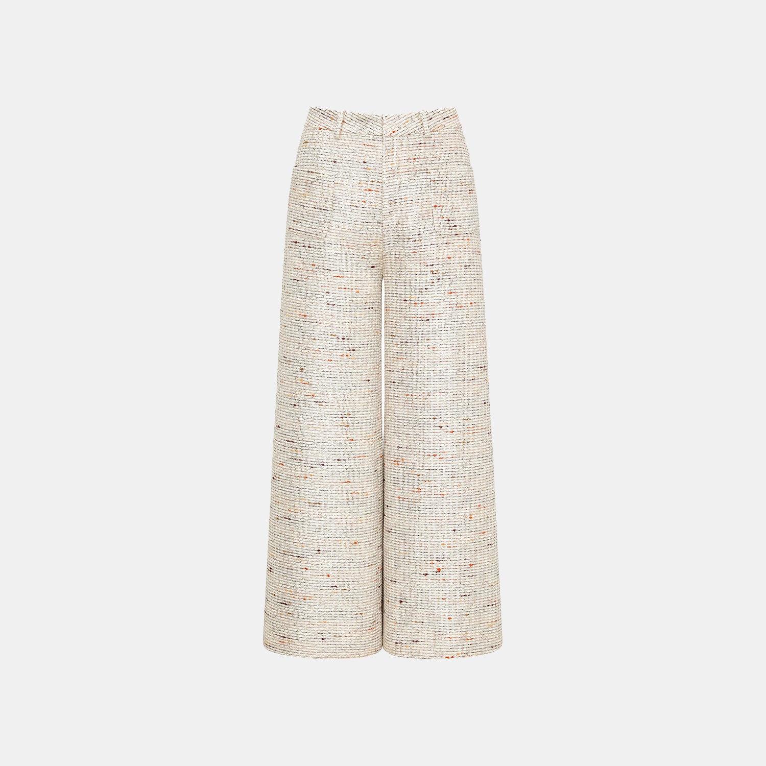 "Oxford Autumn Elegance" Tweed Wide Pants - White and Multicolor 