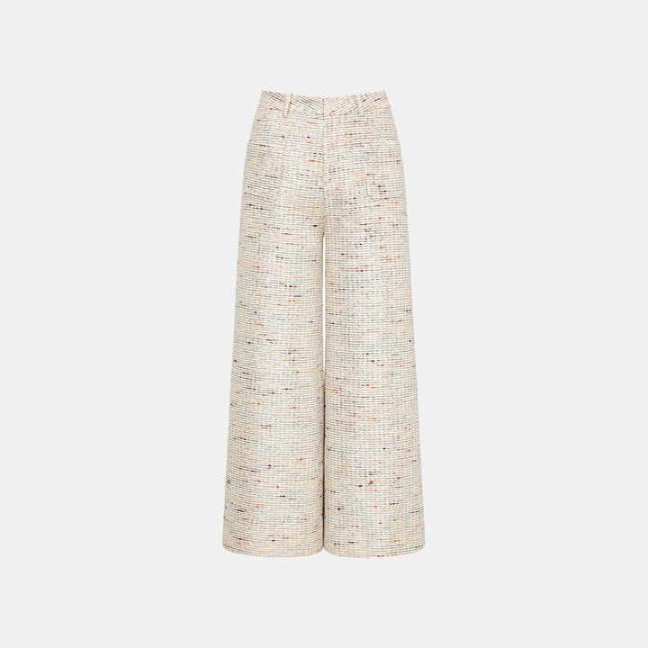 "Oxford Autumn Elegance" Tweed Wide Pants - White and Multicolor 