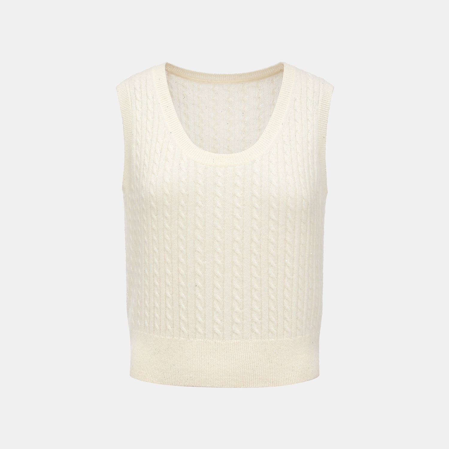 “Autumn Diary” 100% Cashmere 亮片麻花編織針織背心—Sandal Light檀香白茶