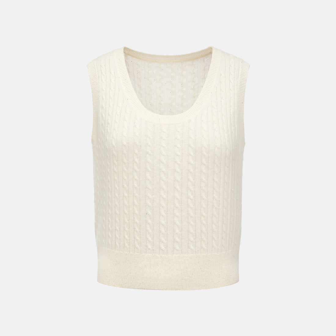 “Autumn Diary” 100% Cashmere 亮片麻花編織針織背心—Sandal Light檀香白茶