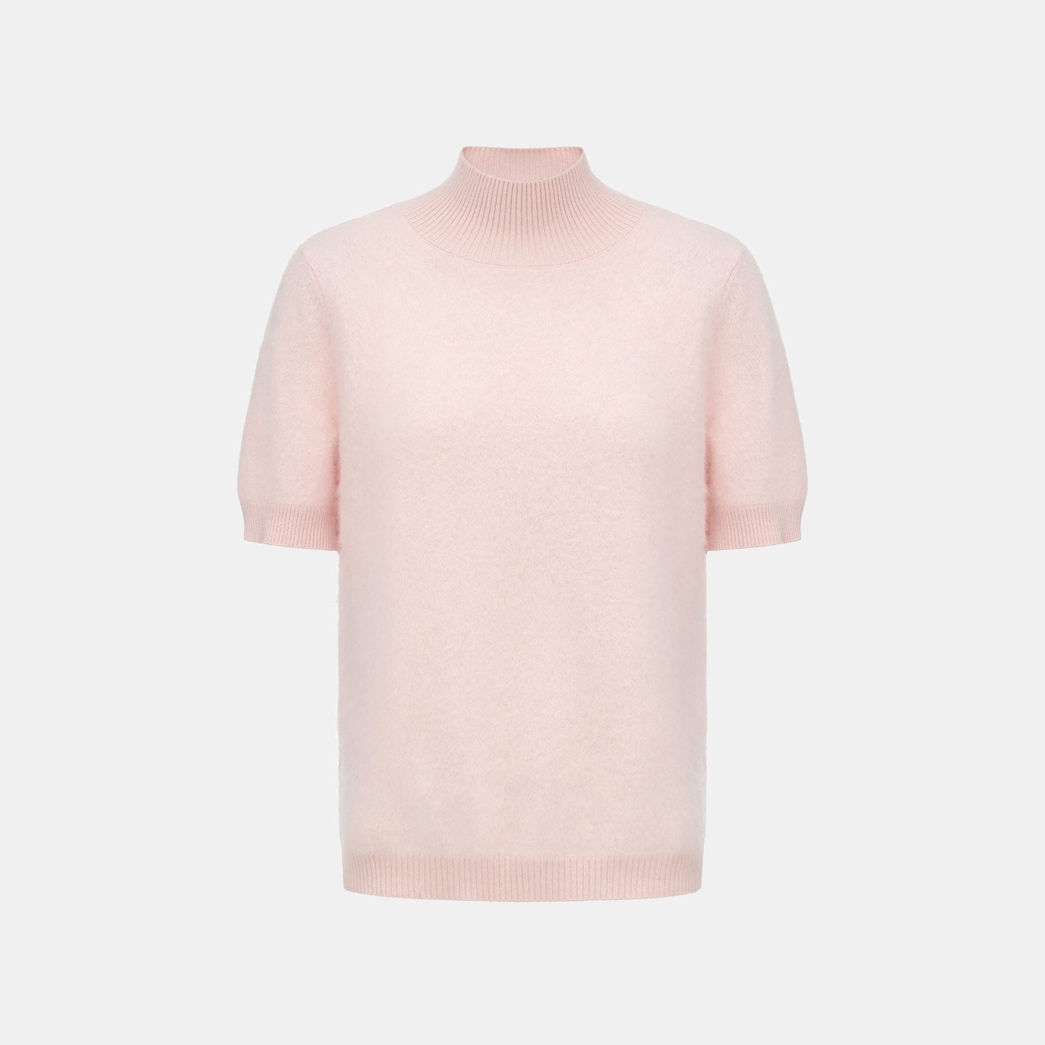 “Winter Diary” 100%Cashmere極細絨柔梳纖工藝立領五分袖上衣—Cotton Blush棉花蜜粉