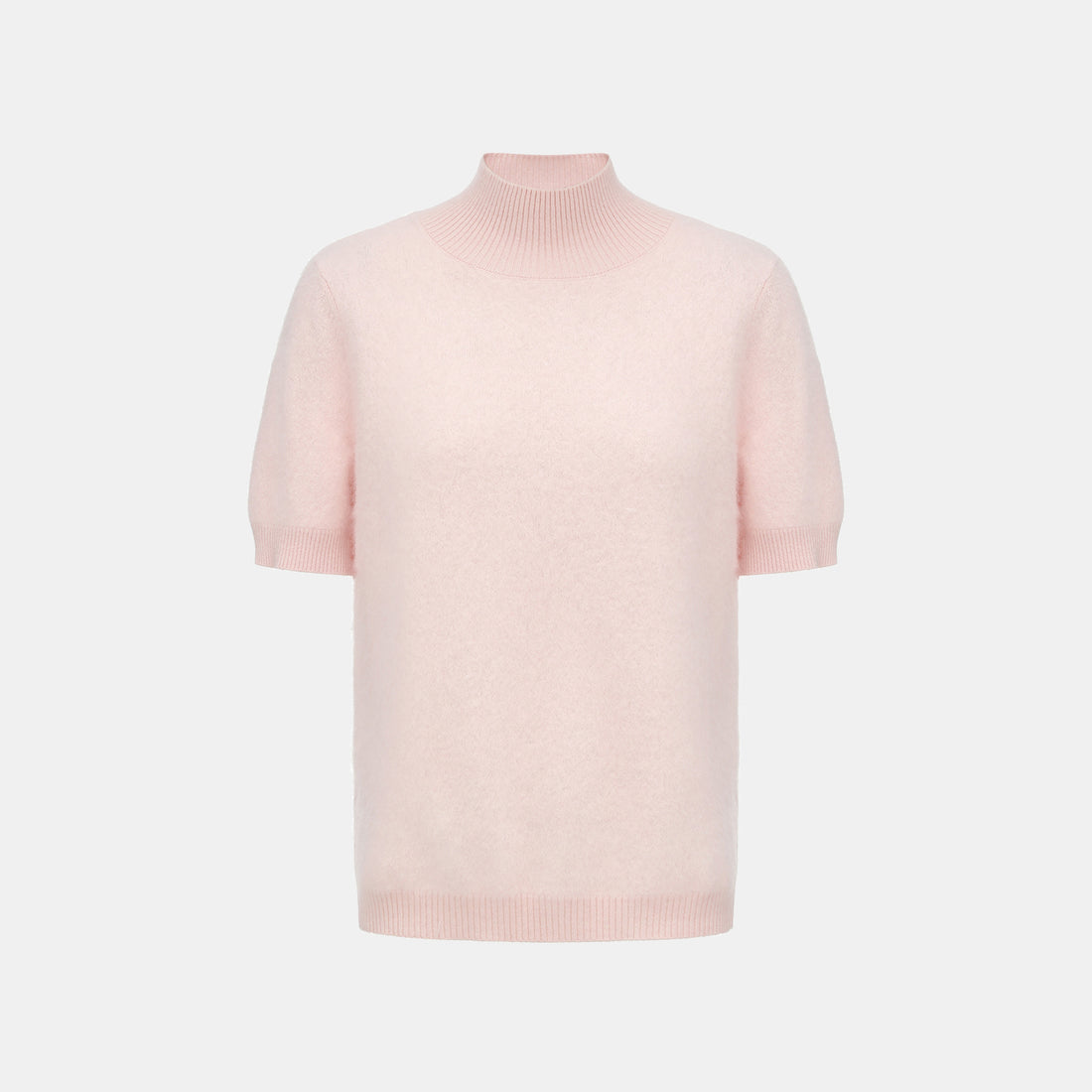 “Winter Diary” 100%Cashmere極細絨柔梳纖工藝立領五分袖上衣—Cotton Blush棉花蜜粉